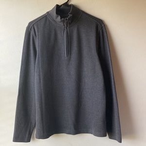 BANANA REPUBLIC French Rib Mock Quarter Zip Elbow Patch Cotton Sweater Grey